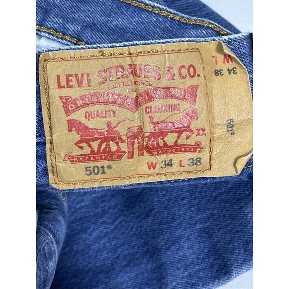 Levis Vintage Shrink‎ To Fit 501 Jeans Mens Size 34x32 Medium Wash Straight Leg - Picture 1 of 16